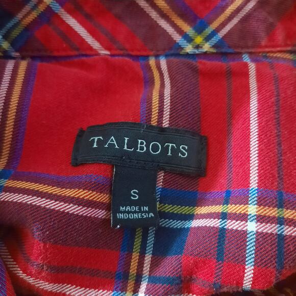 Talbots Womens Long Sleeve Red Cheerful Plaid Shirt Tail Top Size S - Picture 4 of 5